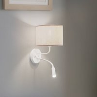 Duolla Applique murale Roller, coton blanc brut, blanc, avec lampe de lecture