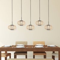 Anne Light Silva pendant light, 5-bulb long, black, bamboo struts