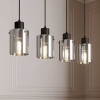 Lindby Kourtney 4-bulb hanging light, black/grey, glass, E27