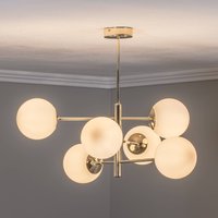 Euluna Aurora pendant light, gold-coloured, 6-bulb, glass, metal