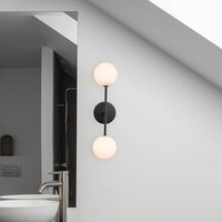 PR Home Sigma D vägglampa, svart/opal, 2 lampor, 49 cm glas