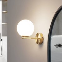 Lucande vägglampa Bidolo, mässingsfärgad, glas, 12 cm, IP44