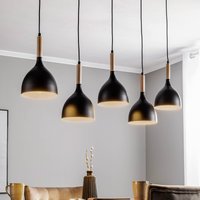 Luminex Nanu hanging light with wood, long, 5-bulb, black