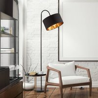 B.K. Licht Kari floor lamp, curved, black/gold, textile, E27