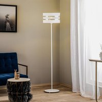 Lampa stojąca Helen z tekstylnym kloszem w kolorze białym i złotym