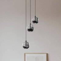 Lucande LED-pendellampa Hayley, svart, 3 lampor, glas