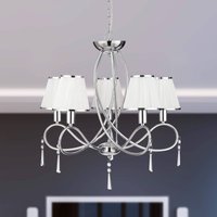 Searchlight Simplicity chandelier, 5-bulb, fabric, chrome/white, E14
