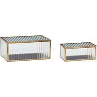 HÜBSCH boîtes en verre Ripple, set de 2, verre, fer, couleur laiton