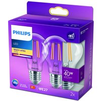 Philips LED bulb E27 4.3 W 2,700 K filament 2-pack