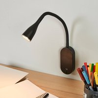 Lindby LED-vägglampa Enna, 34 cm, svart, strömbrytare, USB