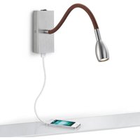 Knapstein Matt grey LED wall light Milos with brown fabric