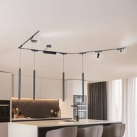 Lindby Système de lampes sur rail Lumaro,spots,suspension,7 lampes,noir,48V,variateur