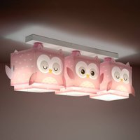 Dalber pendant light Little Owl, pink, 3-bulb