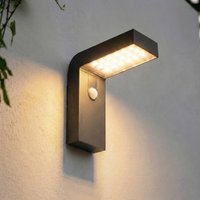 Prios LED solar wall light Aurino, black, sensor, IP44