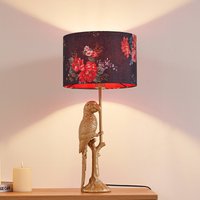 Lindby bordslampa Marula, guld, blommönster, textil, E27