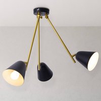 Näve Triton ceiling lamp, black and gold, three-bulb