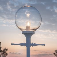 Konstsmide Orion lamp post, white, clear spherical lampshade