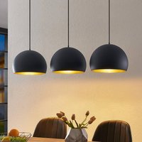 Lindby hanging light Tarjei, 146 cm long, black/gold, metal