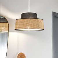 COREP Mallorca hanging light, black/natural, Ø 38 cm, fabric/raffia