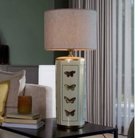 Bordlampe Lucca, beige, højde 67 cm, linnedstof, keramik