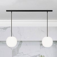 Casablanca Acai hanging light, white/black, long, 2-bulb, 21 cm