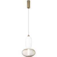 Luce Ambiente Design LED-hänglampa INKAS, höjd 41 cm, guldfärgat glas/metall CCT