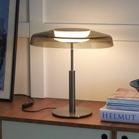 Oluce LED table lamp Dora, nickel/smoke grey, metal, PMMA