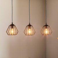 HELAM Agat pendant light, black, 3-bulb, long