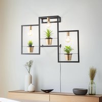 Luminex Flores wall light, 3-bulb, black/gold, with plug