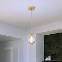 Quintiesse PALMAS LED hanging light, gold/smoke grey, Ø 15 cm, 1-bulb, glass