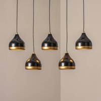 Opviq Yildo pendant light, black/gold, 5-bulb. Length 111 cm