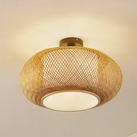 Lindby ceiling light Romaine, bamboo, natural/white, Ø 50 cm