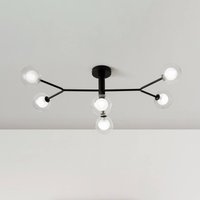 miloox by Sforzin Cosmo ceiling light, 6-bulb, black/clear, glass