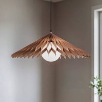 ALDEX Hänglampa Nature Sun Glas XL, konisk platt, Ø 69 cm, trä