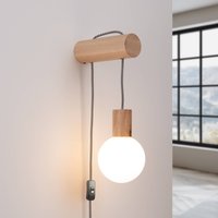 SOLLUX LIGHTING Nimbi vägglampa, ljust trä, höjd 67 cm, trä/glas
