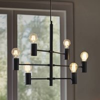 Lucande pendant light Aidas, black, metal, 6-bulb