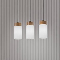 Lamkur Markus pendant light, opal glass/oak, length 60 cm, 3-bulb.