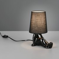 Reality Leuchten Bordslampa Huma, svart, höjd 25 cm, textil/keramik, E14
