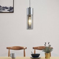 Lindby Eleen pendant light, smoked glass cylinder