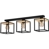 EGLO Libertad taklampa, längd 86 cm, svart/trä 3 lampor.