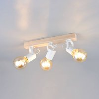 Reality Leuchten Plafonnier Lynar, blanc, bois, métal, longueur 42 cm, à 3 lampes.