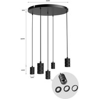 Calex Retro pendant light, round, 5-bulb, black