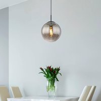 Globo Samos pendant light, Ø 20 cm, smoky grey/black, glass