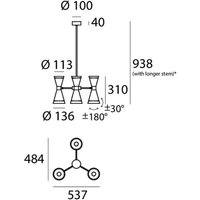 Stilnovo pendellampa Megafono, elfenbensfärgad, 54 cm, 6 lampor