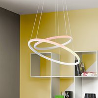 Luce Ambiente Design LED-pendellampa Axis, Ø 60/40 cm, vit, metall, CCT, RGB