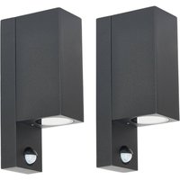 Prios utomhusvägglampa Tetje, svart, kantig, sensor, 2 st