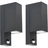 Prios Außenwandleuchte Tetje, schwarz, eckig, Sensor, 2er
