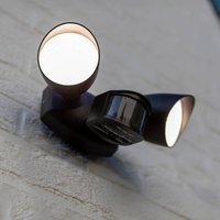 LUTEC SHRIMP LED sensor-equipped outdoor wall-mounted spotlight, black, 20 W, 2-bulb,