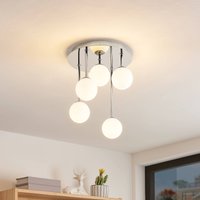 Lindby taklampa Chrissy, Ø 27 cm, krom, 5 lampor, glas