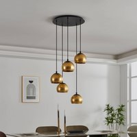 EGLO Albaraccin hanging light, five lampshades in gold